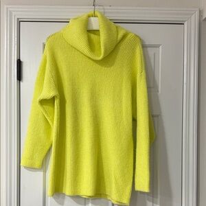 Loft Lounge Tunic Cowl Neck Sweater Bright Yellow Women's Cozy Size S Oversized